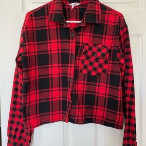 No Boundaries Red and Black Plaid Shirt